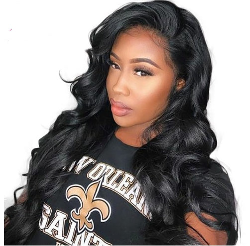 European and American fashion black big wave wig high-grade chemical fiber front lace head cover European and American fashion black big wave wig high-grade chemical fiber front lace head cover